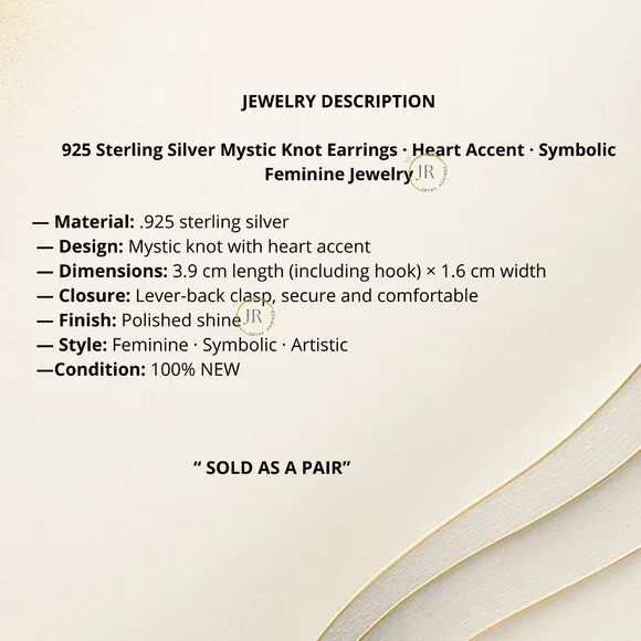 925 Silver Mystic Knot Earrings · Heart Accent · Symbolic Feminine Jewelry. - Picture 6 of 6